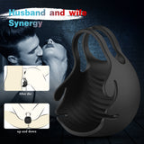 Silicona Dual Magnetic Vibrating Spermlock Anillos Hombres Pene Cage Sleeve Cock Telecontrol Vibrador Juguetes sexuales para hombre S274