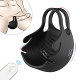 Silicona Dual Magnetic Vibrating Spermlock Anillos Hombres Pene Cage Sleeve Cock Telecontrol Vibrador Juguetes sexuales para hombre S274